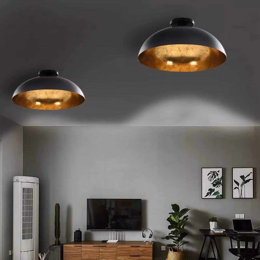 Berkfield Home Elegant Set of 2 Modern Semi-spherical Ceiling Lamps in Black and Gold/Brass with E27 Fitting – 2