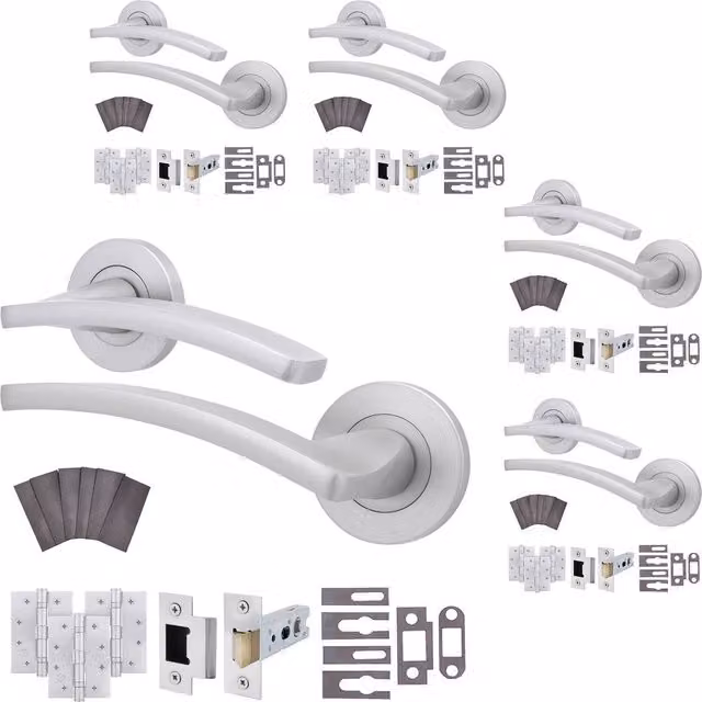 AFIT Satin Chrome Fire Door Handle Latch and Hinge Set, 5 Pack, Silver, 150 x 150 mm