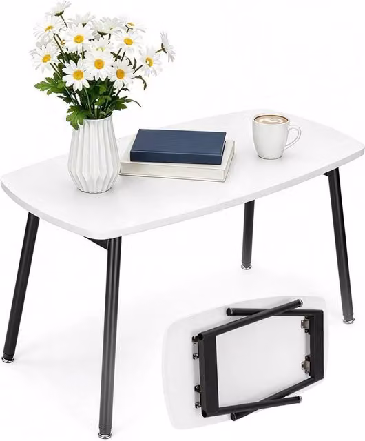VOGREX White Mid-Century Modern Folding Coffee Table, W: 80 cm, D: 45 cm, H: 40 cm – 1
