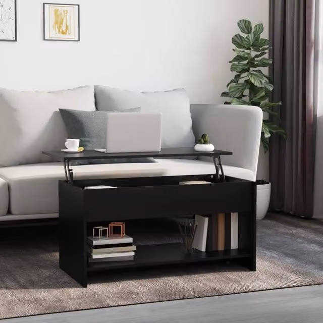 Berkfield Home Modern Black Rectangular Coffee Table with Lift Mechanism, W: 102 cm, D: 50 cm, H: 52.5 cm