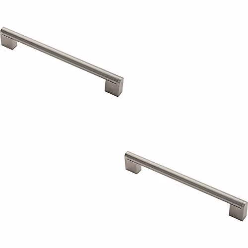 Loops 2 Pack Round Bar Pull Handle in Brushed Silver Stainless Steel, W: 23.2 cm, D: 1.4 cm, Fixing Centres: 19.2 cm