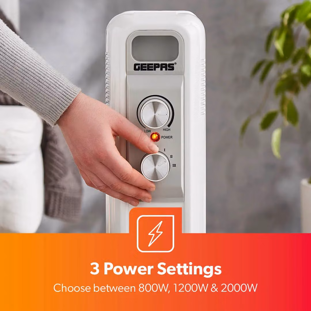 Geepas 2000W 9 Fin Oil Filled Radiator Heater with Adjustable Thermostat and Overheat Protection, White – 2