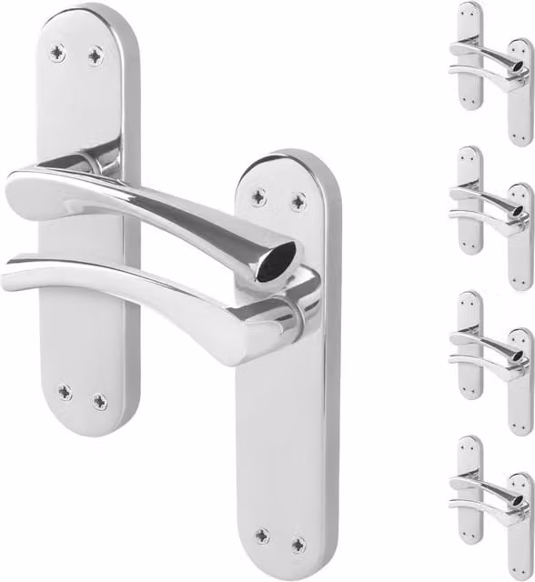 AFIT Chrome Twist Novi Internal Lever Door Handles with Long Backplate, 5 Pairs, Metallic Silver – 1