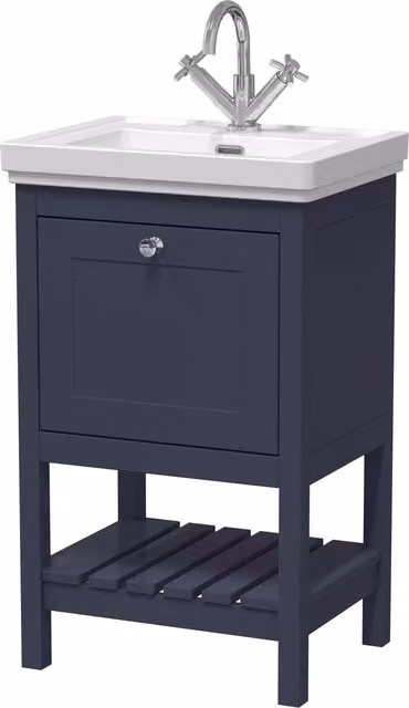 Balterley Blue 1 Drawer Bathroom Vanity with 1 Tap Hole Fireclay Basin, Width: 53.1 cm