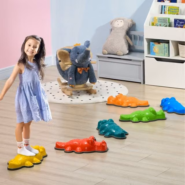 ZONEKIZ Crocodile Designed Balance Stones with Anti Slip Edge, Blue/Multicolour, Diameter: 9 cm