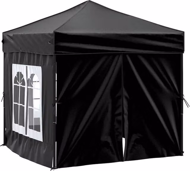 Berkfield Home Decorative Folding Party Tent with Sidewalls, Black, W/D/H: 2 x 2 x 2.34 m