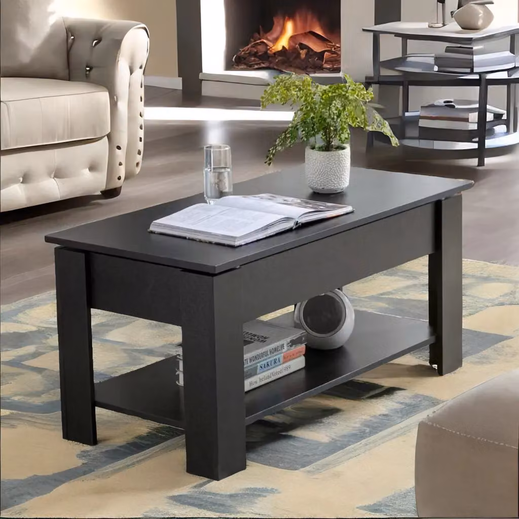 Rafaelo Mobilia Industrial Lift Top Coffee Table with Hidden Storage in Black – 2