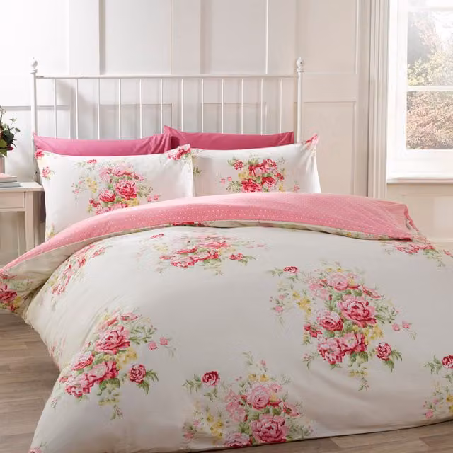 Rapport Home Kate Cotton Floral Flannel Bedcover Superset in Beige, Yellow and White, W/D/H: 90 x 190 cm, Pillowcase: 50 x 70 cm