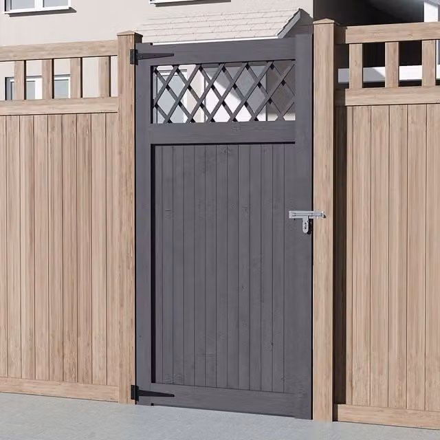Breeins Wooden Garden Single Gate with Rhombus Design, Grey, W: 90 cm, H: 180 cm