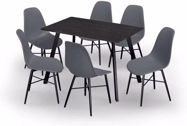 URBNLIVING Modern Dining Set with Rectangular Black Wood Table and 6 Grey Tulip Chairs, W: 110 cm, D: 70 cm, H: 75 cm