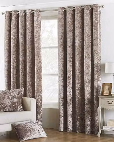 Paoletti Verona Crushed Velvet Eyelet Curtains, Beige/White, Width: 117 cm, Drop: 183 cm – 1