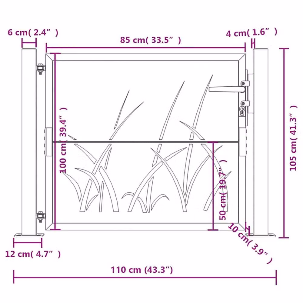 Berkfield Home Anthracite Steel Garden Gate with Grass Design W/H: 105 x 105 cm – 5