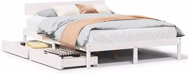 Berkfield Home Small Double Solid Wood Pine Bed Frame in White, W/D/H: 120 x 200 cm