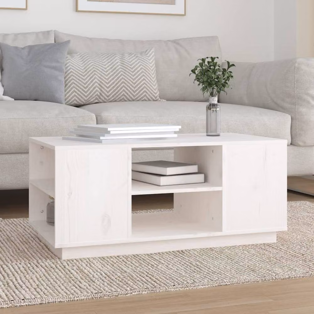 Berkfield Home White Rustic Solid Wood Pine Coffee Table W/D/H: 90 x 49 x 40.5 cm – 2
