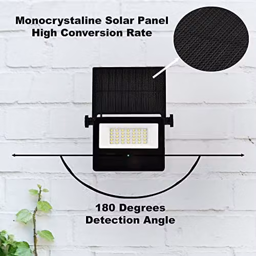 Harper Living Solar LED Outdoor Floodlight with Motion and Dusk Sensor, Black, 860 Lumens, 6500K Cool White, IP65 Weatherproof – 9