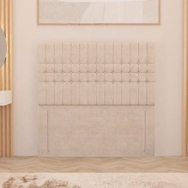 Somnior Beds Ltd Lexington Modern Geometric Upholstered Plush Velvet Floor Standing Headboard in Ivory/Beige/White/Yellow