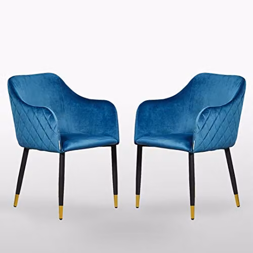 P&N Homewares Verona Velvet Dining Chairs Set of 2 in Blue with Gold Accents – 2