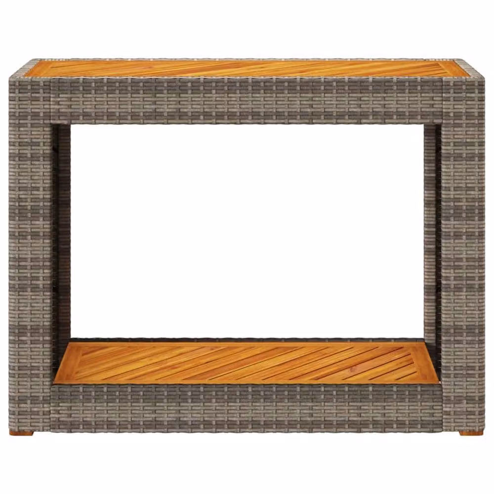 Berkfield Home Garden Grey Poly Rattan Side Table with Acacia Wood Top, W/D/H: 100 x 40 x 75 cm – 4