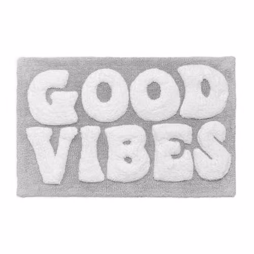Mooky Mats Good Vibes Slogan Bath Mat, Grey, W: 50 cm, D: 80 cm – 1
