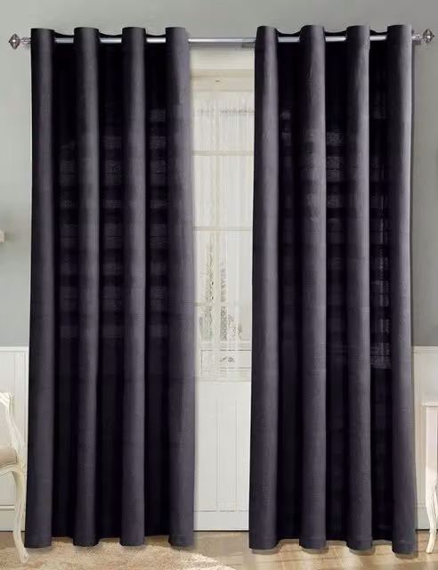 Homescapes Cotton Rajput Ribbed Curtain Pair in Black, Width: 167 cm, Drop: 183 cm – 1