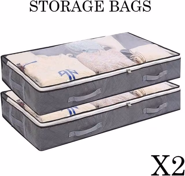 EONLION 2-Pack Large Zipped Underbed Storage Bags in Grey