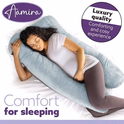 Aamira U Shaped Memory Foam Pregnancy Pillow in Blue and Grey Velvet – 6