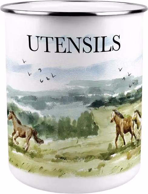 Purely Home Wild Horses Kitchen Utensil Holder in Green and White