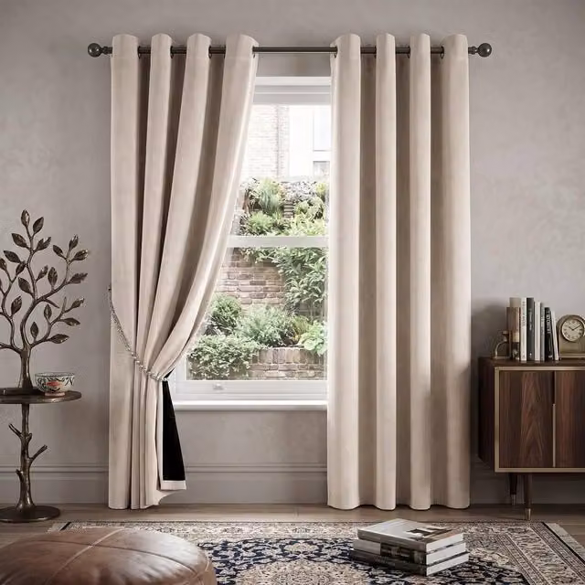 Luxor Living Velvet Thermal Blackout Eyelet Curtains, Pair, Beige, Width: 229 cm, Drop: 229 cm