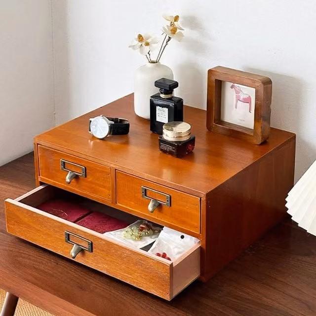 EONLION 3-Drawer Wooden Jewelry Organizer in Brown, W: 50 cm, D: 50 cm – 1