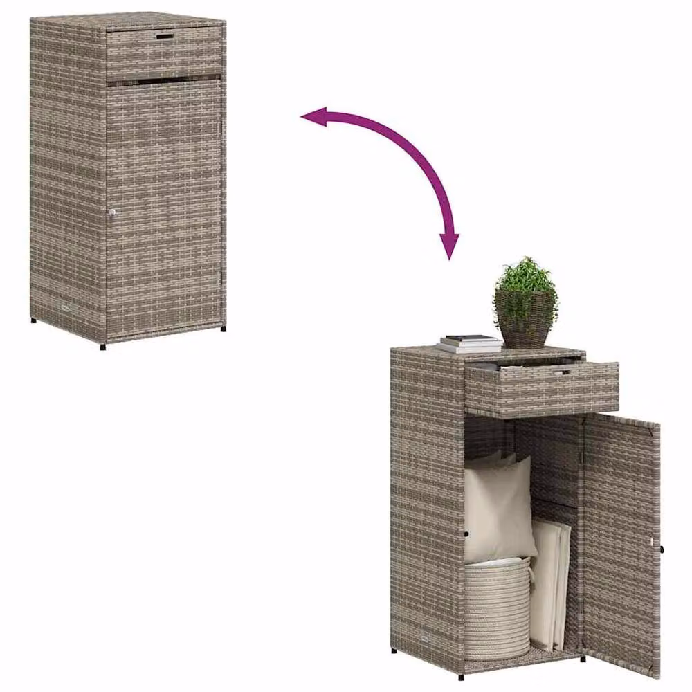 Berkfield Home Grey Poly Rattan Garden Storage Cabinet with Hinged Doors, W/D/H: 55 x 55 x 111 cm – 6