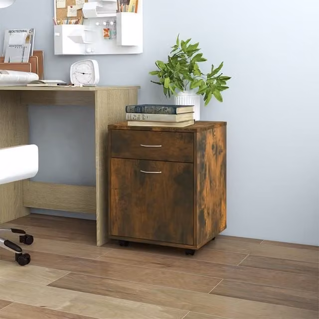 Berkfield Home Rolling Cabinet in Smoked Oak Brown, W/D/H: 45 x 38 x 54 cm – 1