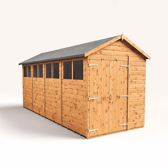 Empire Sheds Empire 6x16 Modular Apex Garden Shed with Double Doors and Windows in Brown