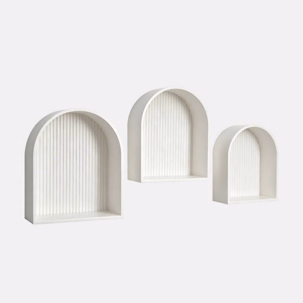 OHS Ribbed Arched Wall Mounted Floating Display Shelves in White, 3 Pack – 2