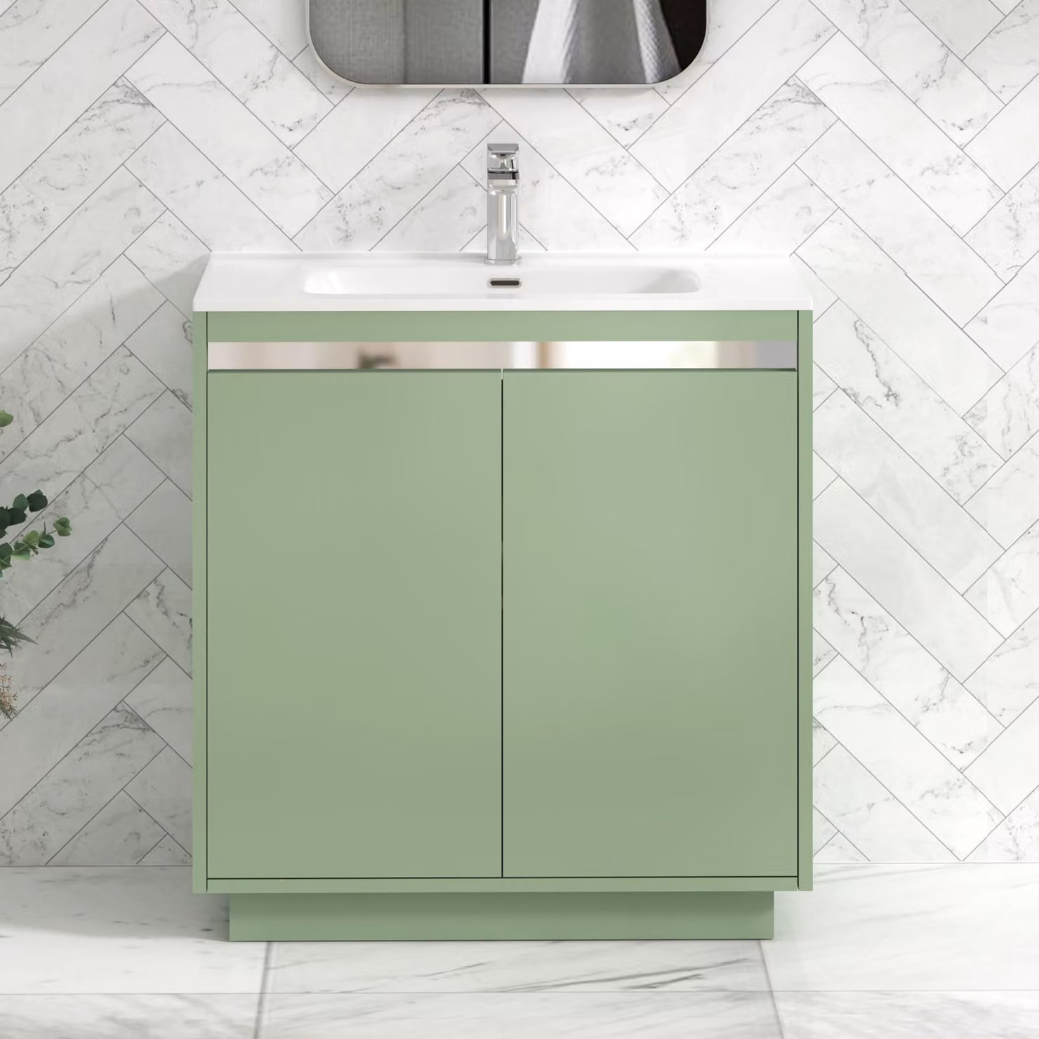 Royal Bathrooms Orion 800mm Mint Sage 2 Door Floor Standing Vanity Unit with Ceramic Basin and Chrome Accent Trim