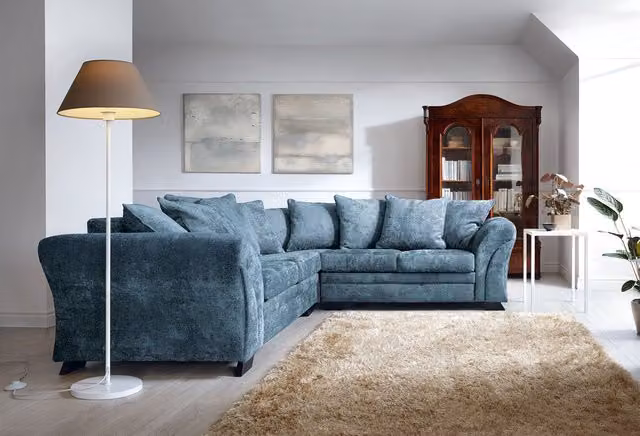 Abakus Direct Farrow Left Facing Corner Sofa in Blue Crushed Chenille W/D/H: 230 x 85 x 85 cm – 1