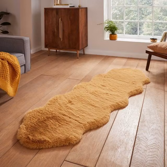 Terrys Super Teddy Double Faux Sheepskin Rug, Yellow, W: 60 cm x L: 180 cm