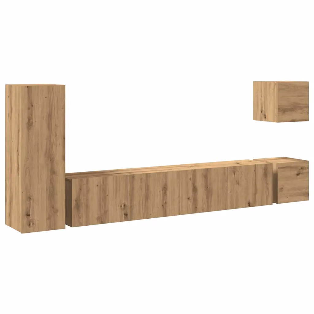 Berkfield Home 5 Piece Wall-mounted TV Cabinet Set in Artisan Oak and Brown Wood – 2