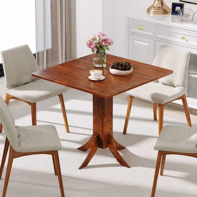 KORVIXA Farmhouse Pedestal Round Dining Table in Brown