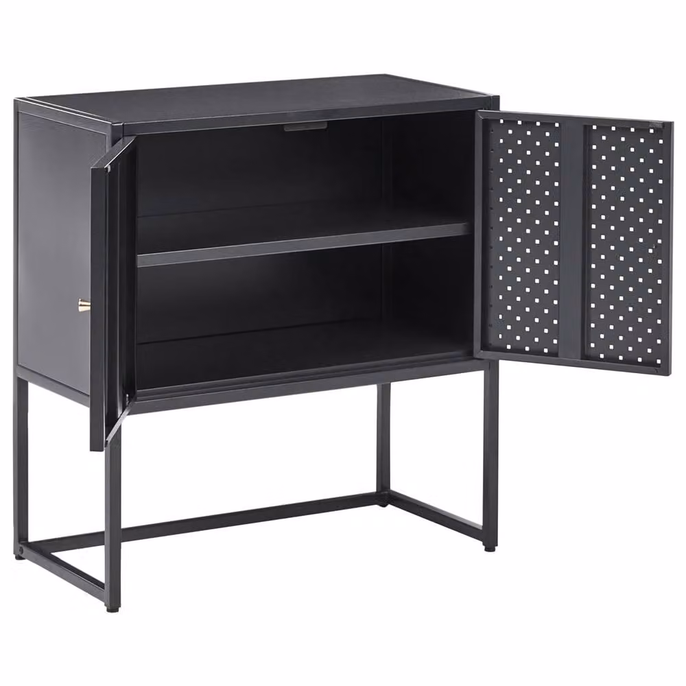 Wyld and Coco Black Matt Steel Industrial Cabinet with 2 Adjustable Shelves and Hinged Doors – 4