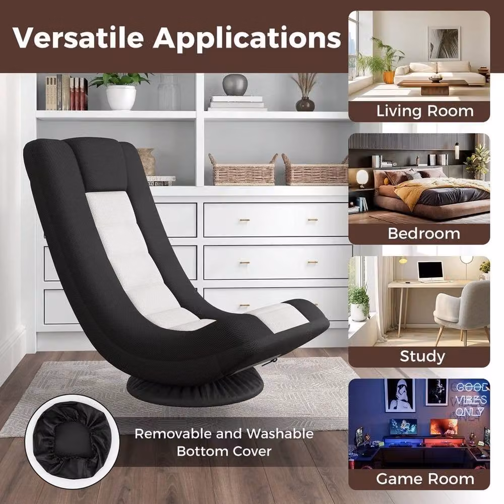 EONLION Black Swivel Folding Floor Gaming Chair for Adults – 5