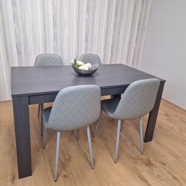 KOSY KOALA Grey Modern Dining Set with Rectangular Table and 4 Padded Chairs