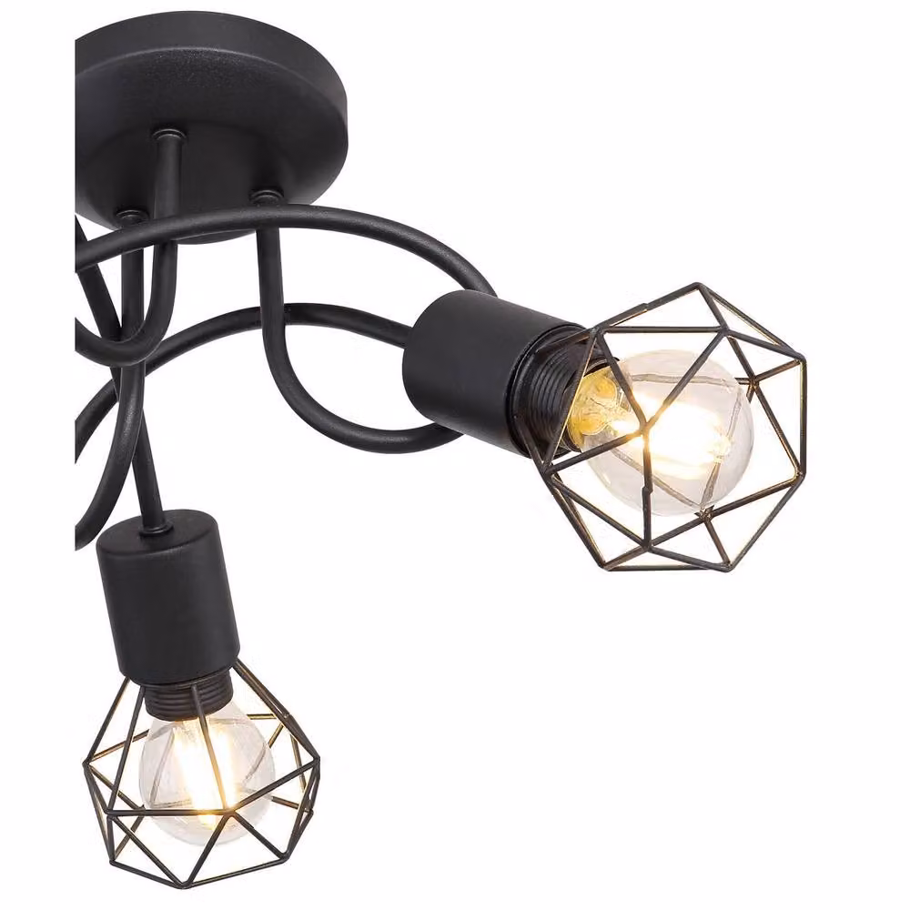 Netlighting Xara I Black Metal Multi Arm Semi Flush Ceiling Lamp with 3x E14 Sockets – 7