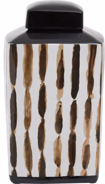 Orsina Large Ceramic Trinket Jar with Black Lid and Modern Abstract Brushstroke Design