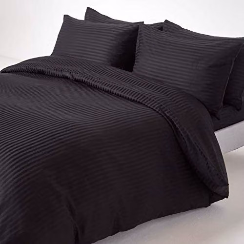 Homescapes Black Egyptian Cotton Mako Satin Stripe Fitted Sheet, Double, 330 Thread Count – 3