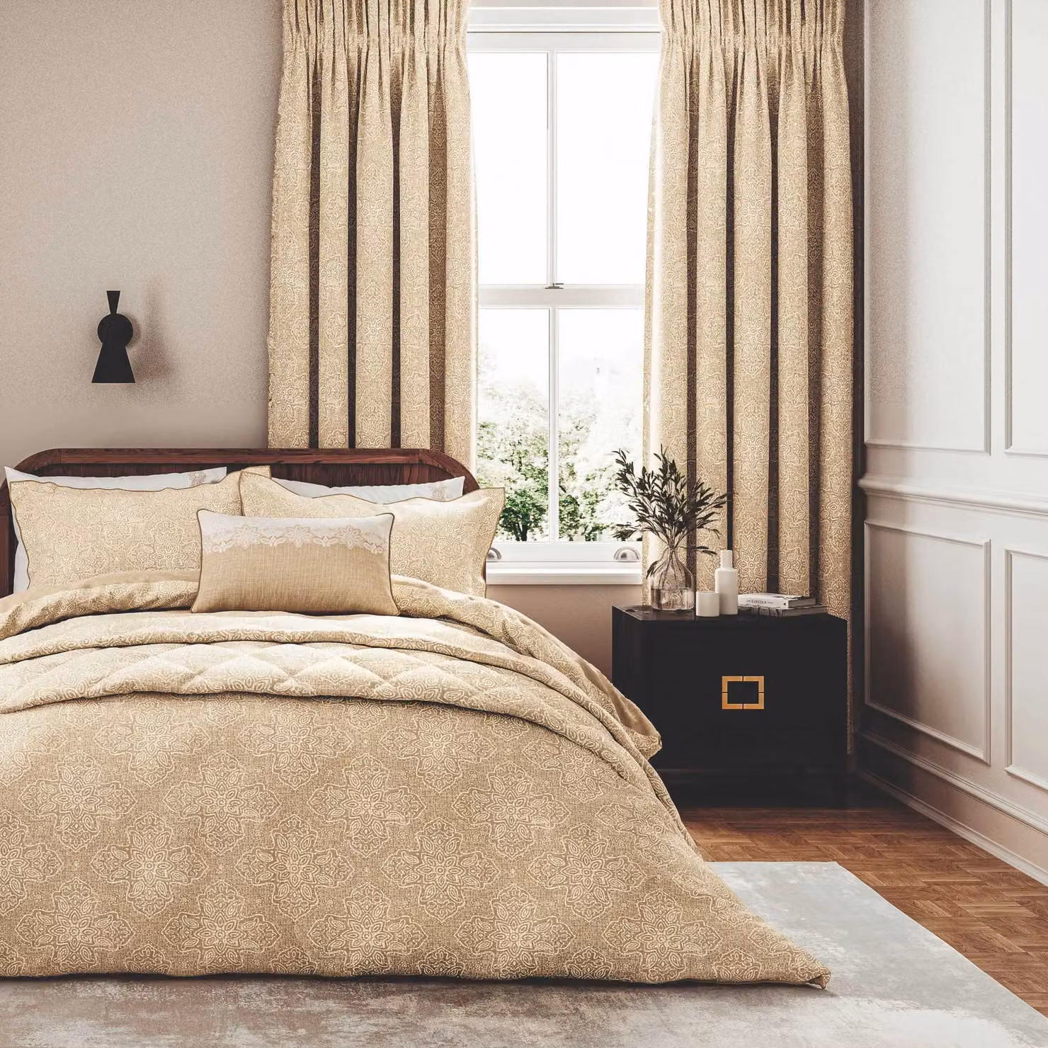 1951 Layla Kingsize Reversible Damask Duvet Cover and Pillowcase Set, Gold, W: 180 cm x H: 200 cm – 2