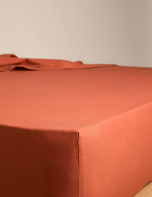 M&S Egyptian Cotton 230 Thread Count Percale Deeper Fitted Sheet, Terracotta, W: 140 cm, L: 200 cm