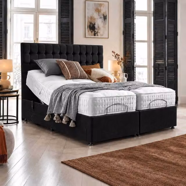 Geneva Eve Electric Adjustable Bed with Mattress and Headboard in Black and Silver, Single, W/D/H: 90 x 200 cm