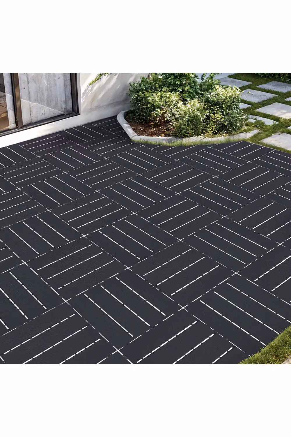Living and Home 10-Piece Striped Plastic Interlocking Floor Deck Tiles in Dark Grey – 2