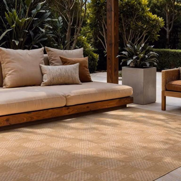 Ted Baker Dorothy Flatweave Indoor Outdoor Rug with Checkerboard Design in Beige, W/D/H: 120 x 170 cm