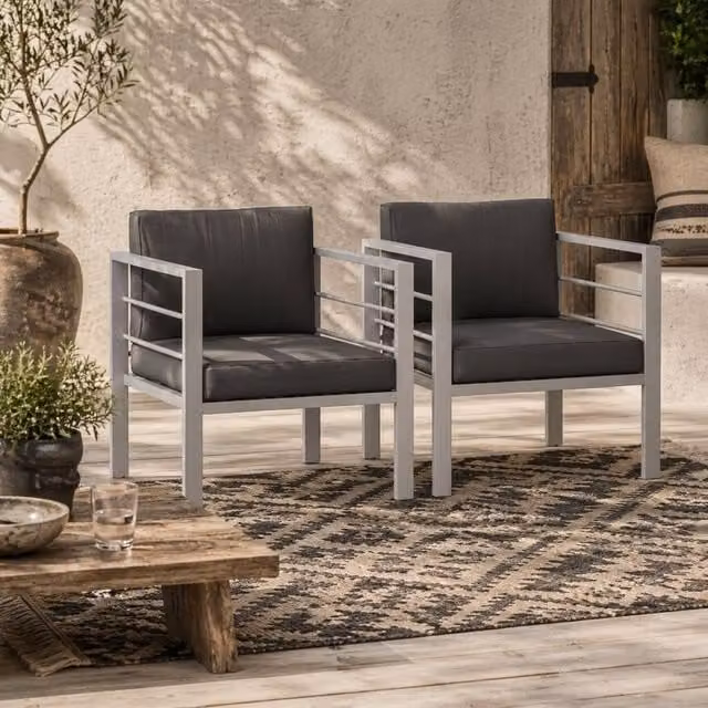 Wyld Haus Ketael Set of 2 Anthracite Grey Metal Outdoor Garden Chairs with Cushions – 1